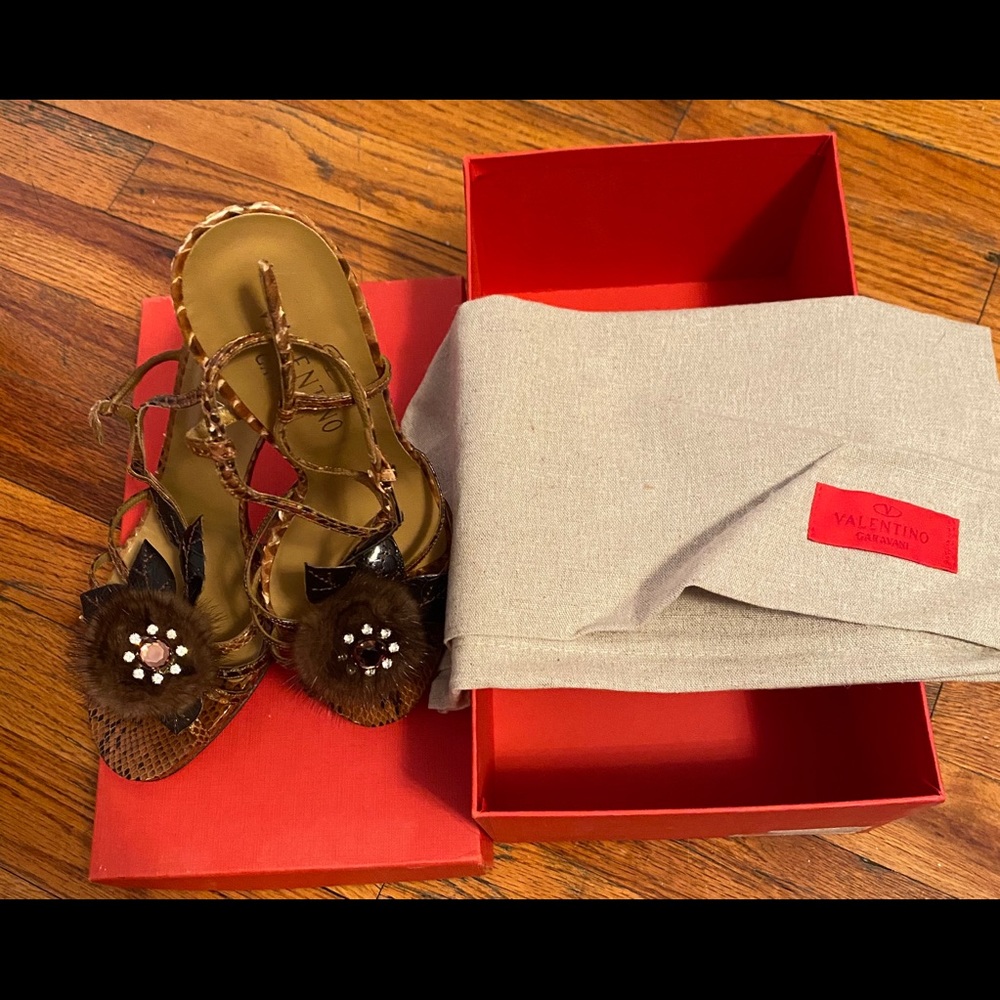 Valentino Garavani Auth Auth Python Mink Sandals - image 1